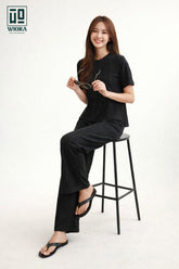 Wiora Black Textured Co-Ord Set – Relaxed Fit Top & Wide-Leg Pants