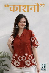 Wiora Orange Embroidered Shirt with Floral Motif
