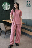 Wiora Pink Ribbed Co-Ord Set – Relaxed Fit Top & Wide-Leg Pants