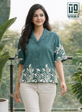 Wiora Forest Leaf Embroidered Shirt – Elegant Short Sleeve Button-Down Top
