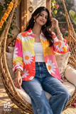 Sunflower Bloom Printed Cotton Mix Shirt for Women – Casual Summer Floral Overshirt