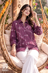Purple Bandhani Printed Cotton Mix Shirt for Women – Elegant Casual Button-Down Top