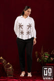 Ivory White Embroidered Shirt with Palm Tree Motif