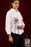 Ivory White Embroidered Shirt with Palm Tree Motif