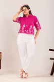Fuchsia Pink Embroidered Short Shirt
