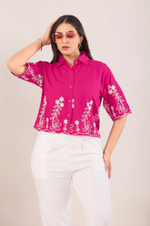 Fuchsia Pink Embroidered Short Shirt