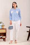 Classic Light Blue Pocket Shirt with White Lace Detailing