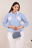 Classic Light Blue Pocket Shirt with White Lace Detailing