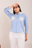 Classic Light Blue Pocket Shirt with White Lace Detailing