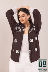 Stylish Brown Floral Printed Top with Lace Accents