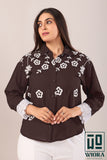 Stylish Brown Floral Printed Top with Lace Accents