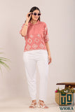 Stylish Light Pink Fulkari Printed Top with Lace Accents