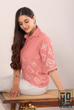 Stylish Light Pink Fulkari Printed Top with Lace Accents