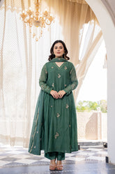 Pure Kanjivaram Glass Tissue Suit Set with Hand Zari Weaving & Jacquard Dupatta