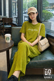Wiora Pista Green Ribbed Co-Ord Set – Relaxed Fit Top & Wide-Leg Pants
