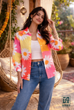 Sunflower Bloom Printed Cotton Mix Shirt for Women – Casual Summer Floral Overshirt