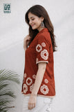 Wiora Orange Embroidered Shirt with Floral Motif