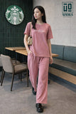 Wiora Pink Ribbed Co-Ord Set – Relaxed Fit Top & Wide-Leg Pants