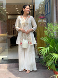 Elegant Silk Suit Set with Hand Embroidery & Zari Weaving Detailing