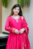 Maharani Pink Premium Banarasi Anarkali Set with Heavy Embroidery & Zari Weaving