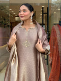 Pure Kanjivaram Glass Tissue Suit Set with Maharaja Silky Pant & Zari Jacquard Dupatta