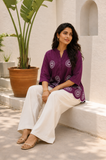 Women's Royal Plum Floral Embroidered Rayon Cotton Casual Shirt