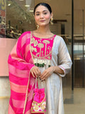 Pink Silk Suit Set with Double Zari Jacquard Dupatta & Heavy Embroidery