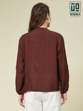 Wiora Brown Embroidered Button-Down Shirt with Floral Hem Detail