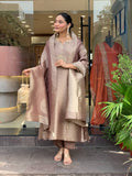 Pure Kanjivaram Glass Tissue Suit Set with Maharaja Silky Pant & Zari Jacquard Dupatta