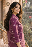 Purple Bandhani Printed Cotton Mix Shirt for Women – Elegant Casual Button-Down Top