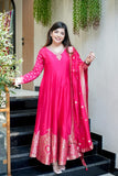 Maharani Pink Premium Banarasi Anarkali Set with Heavy Embroidery & Zari Weaving
