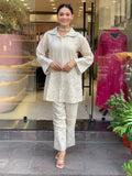 White Premium Chanderi Silk Cord Set with Full Embroidery Work
