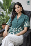 Wiora Forest Leaf Embroidered Shirt – Elegant Short Sleeve Button-Down Top