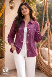 Purple Bandhani Printed Cotton Mix Shirt for Women – Elegant Casual Button-Down Top