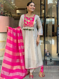 Pink Silk Suit Set with Double Zari Jacquard Dupatta & Heavy Embroidery