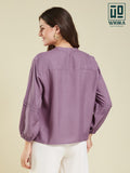 Wiora Mauve Embroidered Button-Down Shirt – Elegant Floral Hem Detail