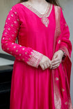 Maharani Pink Premium Banarasi Anarkali Set with Heavy Embroidery & Zari Weaving