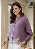 Wiora Mauve Embroidered Button-Down Shirt – Elegant Floral Hem Detail