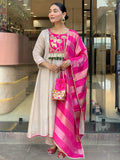 Pink Silk Suit Set with Double Zari Jacquard Dupatta & Heavy Embroidery