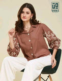 Wiora Light coffee Embroidered Button-Down Shirt with Floral Sleeve Detail