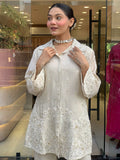 White Premium Chanderi Silk Cord Set with Full Embroidery Work