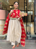 Red Silk Suit Set with Double Zari Jacquard Dupatta & Heavy Embroidery