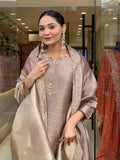 Pure Kanjivaram Glass Tissue Suit Set with Maharaja Silky Pant & Zari Jacquard Dupatta