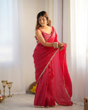 Crimson Elegance Tissue Silk Embroidered Saree