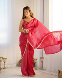 Crimson Elegance Tissue Silk Embroidered Saree