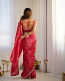 Crimson Elegance Tissue Silk Embroidered Saree
