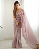 Light Dusty Mauve Luxe Tissue Silk Embroidered Saree