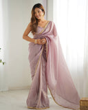 Light Dusty Mauve Luxe Tissue Silk Embroidered Saree