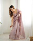 Light Dusty Mauve Luxe Tissue Silk Embroidered Saree