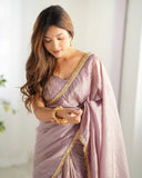 Light Dusty Mauve Luxe Tissue Silk Embroidered Saree